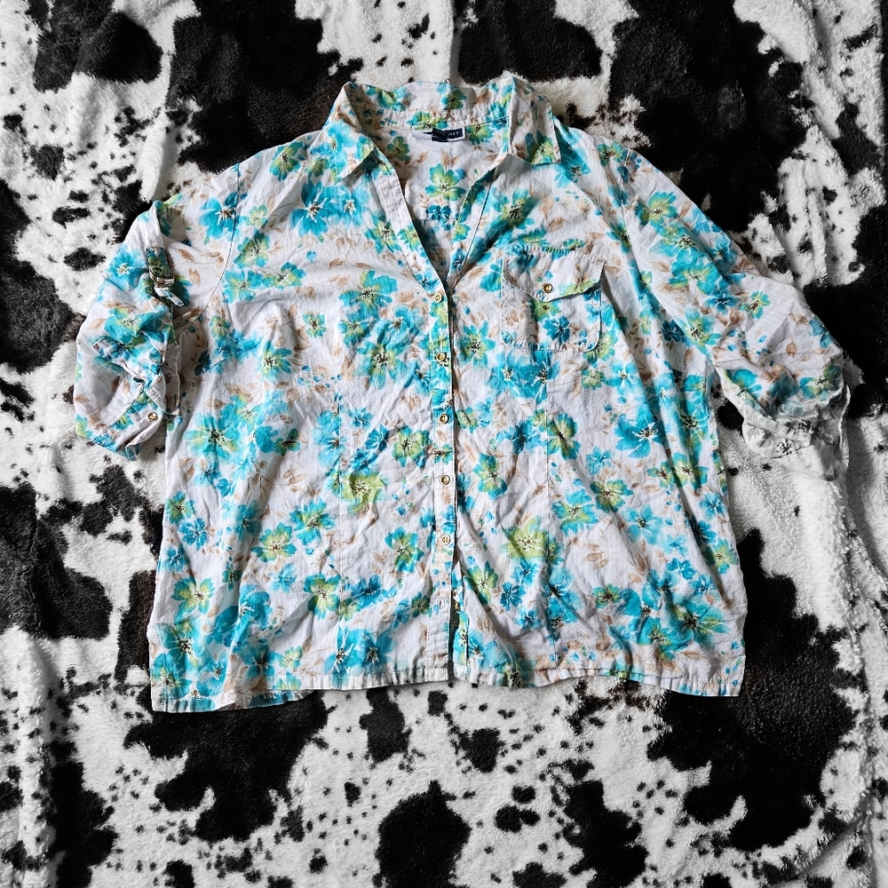 Karen Scott Floral Button Up Blouse - Picture 2 of 7